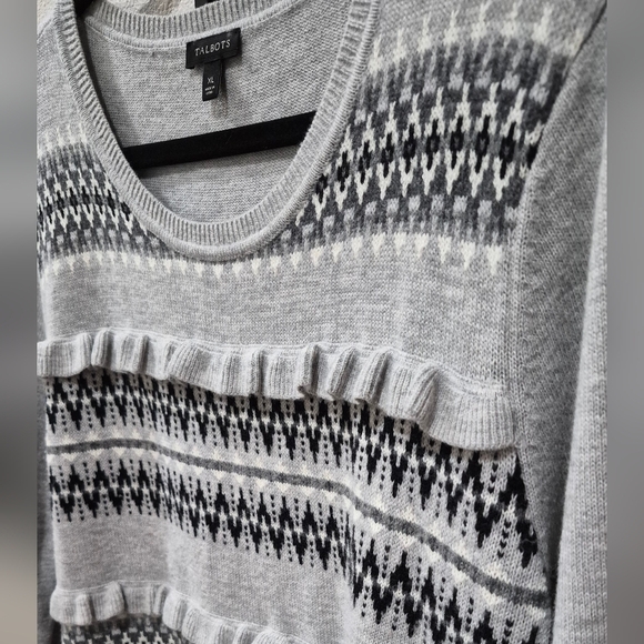 Talbots Fair Isle Ruffle Sweater – Lambswool Blend Size XL EUC - Picture 2 of 7